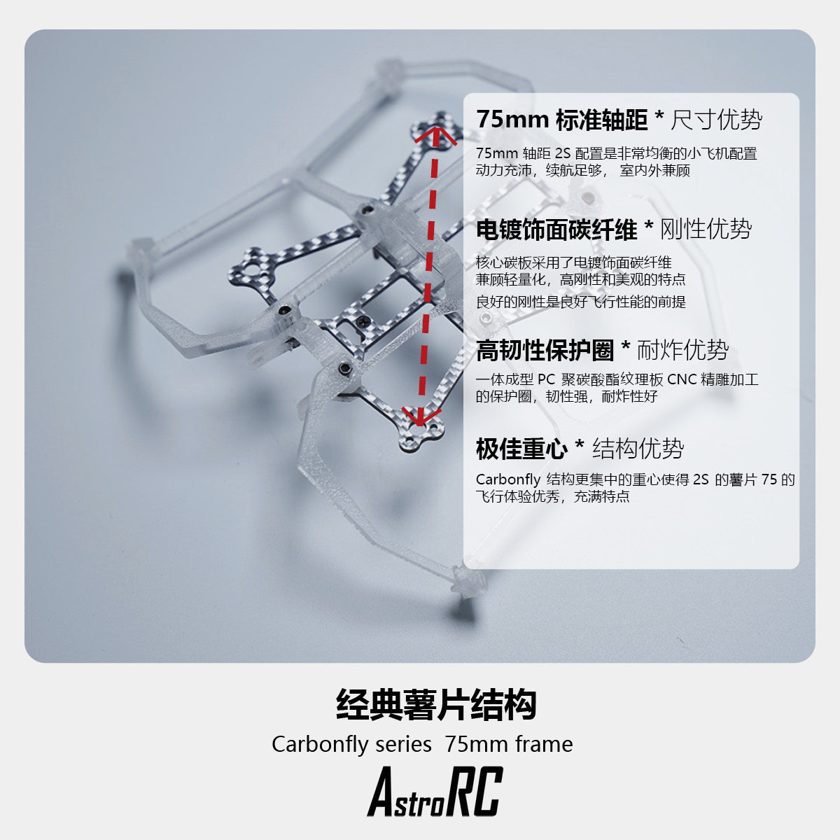 【Frame Only 】 75mm frame V3 | CarbonFly75 1.6 inch TinyWhoop Carbonfly series PC version