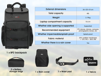 STARTRC 30L BP2 FPV Drone Backpack For DJI Mavic 4 3 Pro/Avata 2/FPV Waterproof Outdoor Camera Backpack with Adjustable Dividers